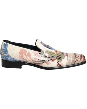 Dolce & Gabbana Multicolor Sequin Embroidered Loafers Shoes - White