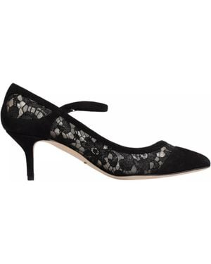 Dolce & Gabbana Black Mary Jane Taormina Lace Pumps Shoes