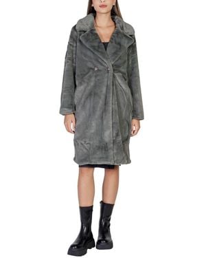 Ichi Black Polyester Coat - Grey