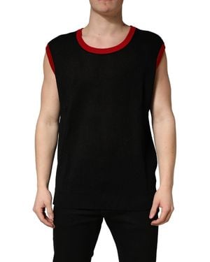 Dolce & Gabbana Crew Neck Sleeveless Knit Vest T-Shirt Cotton Polyester - Black