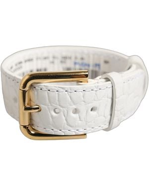 Dolce & Gabbana White Embossed Leather Gold Buckle Belt Strap Bracelet - Grey