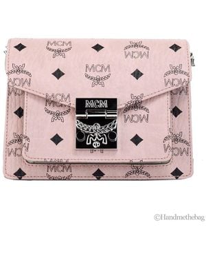 MCM Signature Patricia Leather Mini Flap Lock Crossbody Bag - Pink