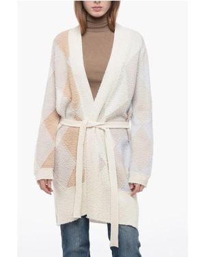 ArchivioB Casentino Wool Long Cardigan With Geometric Motif - Natural