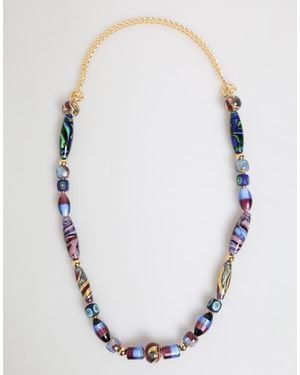 Dolce & Gabbana Multicolor Murano Glass Beads Gold Brass Chain Jewelry Necklace - Blue