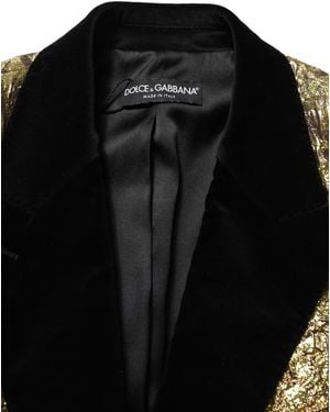 Dolce & Gabbana Gold Floral Jacquard Wool Trench Coat Jacket - Black