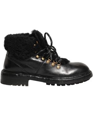 Dolce & Gabbana Black Trekking Fur Lace Leather Boots Shoes