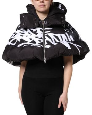 Dolce & Gabbana Black Padded Hooded Full Zip Cropped Jacket