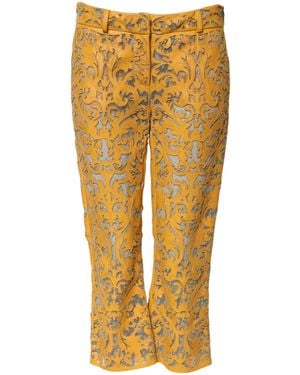 Dolce & Gabbana Yellow Floral Lace Mid Waist Capri Trousers