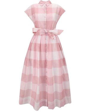 Sara Roka Chemisier Check Dress - Pink