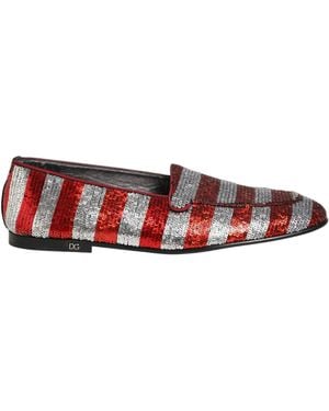 Dolce & Gabbana Multicolour Flag Sequin Dress Loafers Shoes - Red