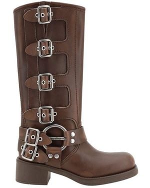 Miu Miu Brown Calf Leather Bos Taurus Lace