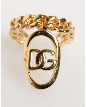Dolce & Gabbana Tone Brass Oval Dg Logo Chain Adjustable Ring - Metallic