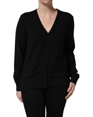 Dolce & Gabbana Black Wool Knit Button Cardigan Jumper
