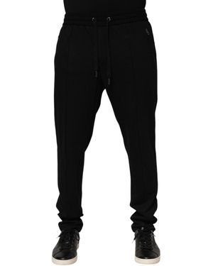 Dolce & Gabbana Black Viscose Skinny Logo Men Jogger Trousers