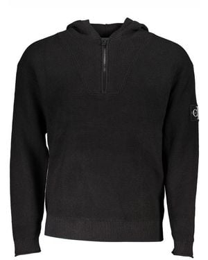 Calvin Klein Cotton Jumper Hooded Half Zip - Black