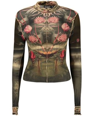 Desigual Black Viscose S T Shirt - Green