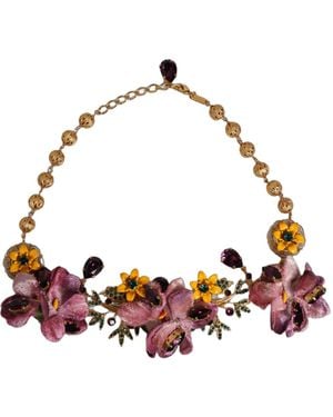 Dolce & Gabbana Gold Brass Mix Fiori Flowers Crystal Chain Necklace - Multicolour