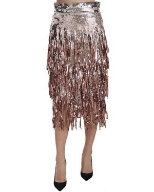 Dolce & Gabbana Sequin Embellished Fringe Midi Pencil Skirt - Metallic