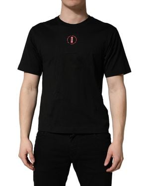 Dolce & Gabbana Black Cotton Jersey Logo Patch Crew Neck T