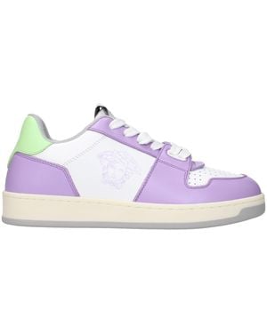 Versace White Leather Trainers - Purple