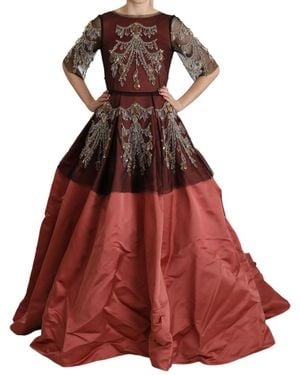 Dolce & Gabbana Crystal Chandelier Silk Princess Gown Dress - Red