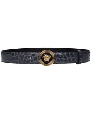 Versace Grey Leather Regular Belt - Blue