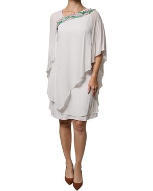 Blumarine Floral Embroidery Viscose Chiffon Shift Dress - White