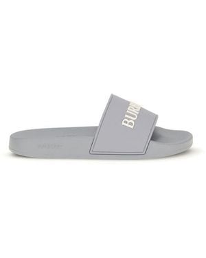Burberry Gray Rubber Slides - White