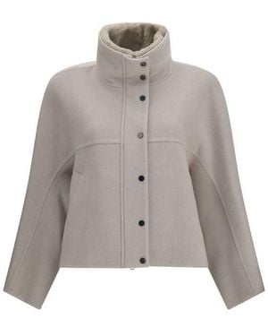 Brunello Cucinelli White Wool Oves Aries Coat - Gray