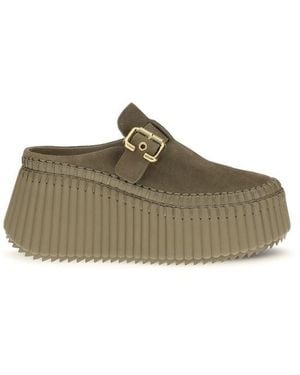 Chloé Bicolor Calf Leather Bos Taurus Mules - Green