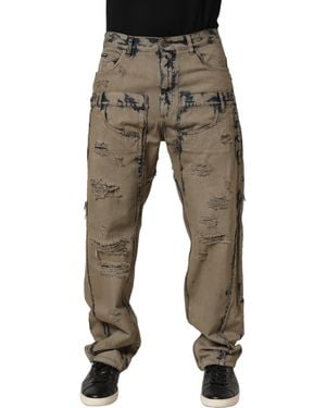 Dolce & Gabbana Beige Bleached Deconstructed Men Denim Jeans - Multicolour
