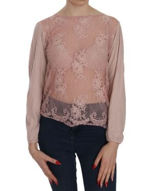 Pink Memories Memories Lace See Through Long Sleeve Blouse - Pink