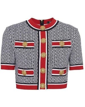 Balmain Cropped Monogram Top - Red