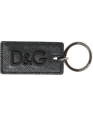 Dolce & Gabbana Calf Leather D&G Logo Metal Ring Keyring Keychain - Black