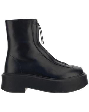 The Row Black Calf Leather Bos Taurus Ankle Boots