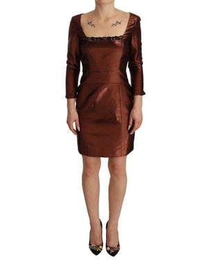 Gianfranco Ferré Elegant Bronze Sheath Mini Dres With Square Neck - Black