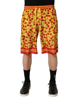 Dolce & Gabbana Yellow Red Cherry Print Silk Bermuda Shorts - Orange