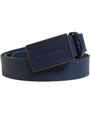 Dolce & Gabbana Calf Leather Logo Metal Buckle Belt - Blue