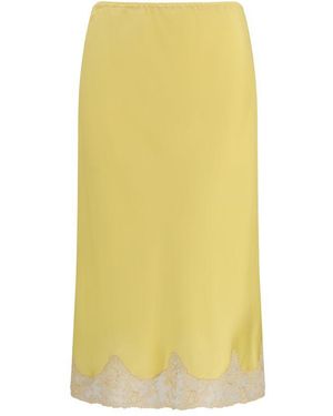 Saint Laurent Bicolour Silk Midi Skirt - Yellow
