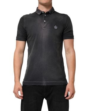 Dolce & Gabbana Gray Cotton Crown Collared Men Polo T - Black