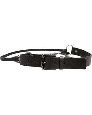 Dolce & Gabbana Black Leather Silver Chain Waist Men Belt - White