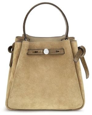 Tory Burch Beige Suede Leather Backet Bag - Natural