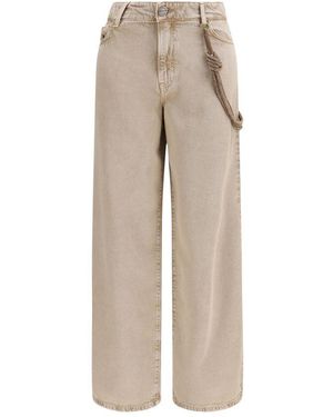 Pinko Beige Cotton Relaxed Fit Jeans - Natural