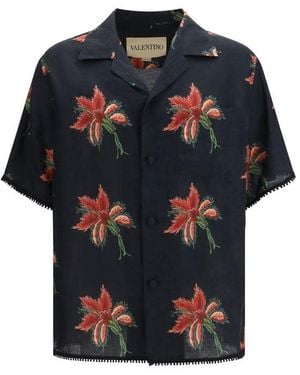 Valentino Garavani Black Linen Pattern Shirt - Blue