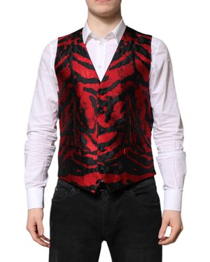 Dolce & Gabbana Stripe Dress Formal Waistcoat Vest - Red