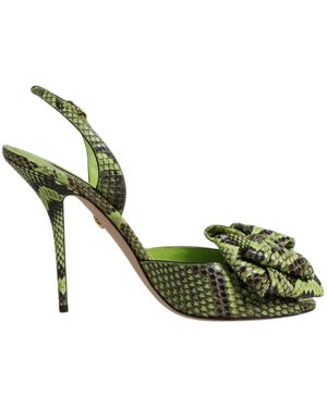 Dolce & Gabbana Green Python Leather Heels Sandals Shoes