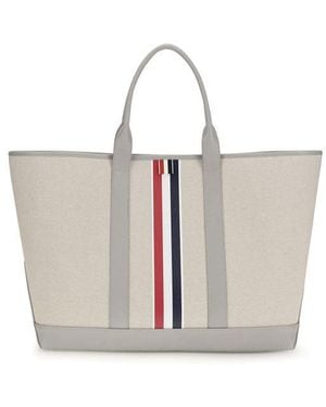 Thom Browne Grey Fabric Shoulder Bag - White