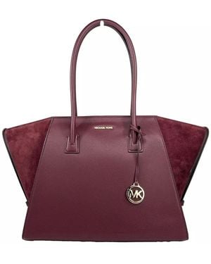 Michael Kors Avril Suede Leather Top Zip Satchel Bag - Purple