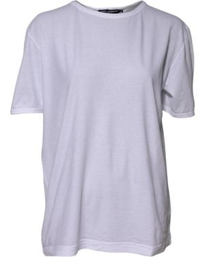 Dolce & Gabbana White Cotton Crew Neck Short Sleeves T - Purple