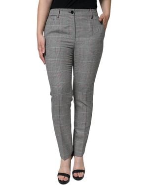 Dolce & Gabbana Grey Plaid Wool Mid Waist Tapered Trousers